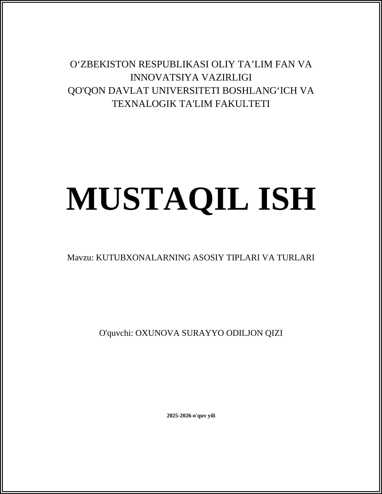 KUTUBXONALARNING ASOSIY TIPLARI VA TURLARI