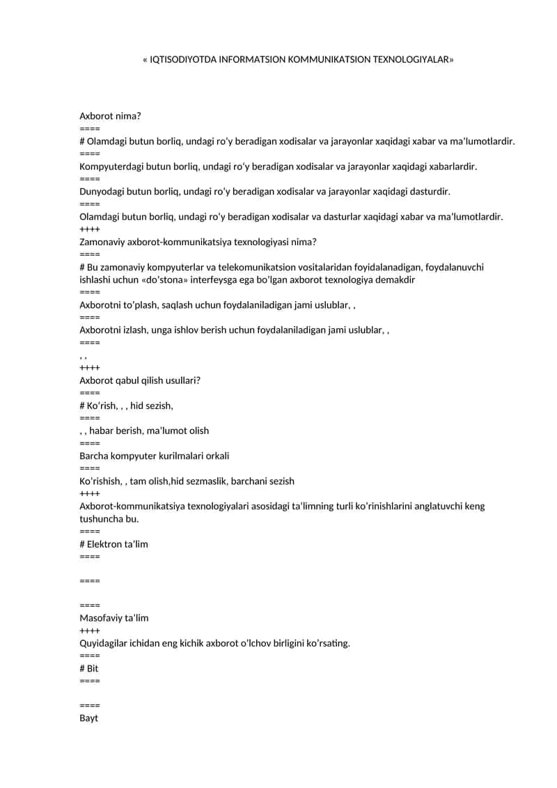 IQTISODIYOTDA INFORMATSION KOMMUNIKATSION TEXNOLOGIYALAR