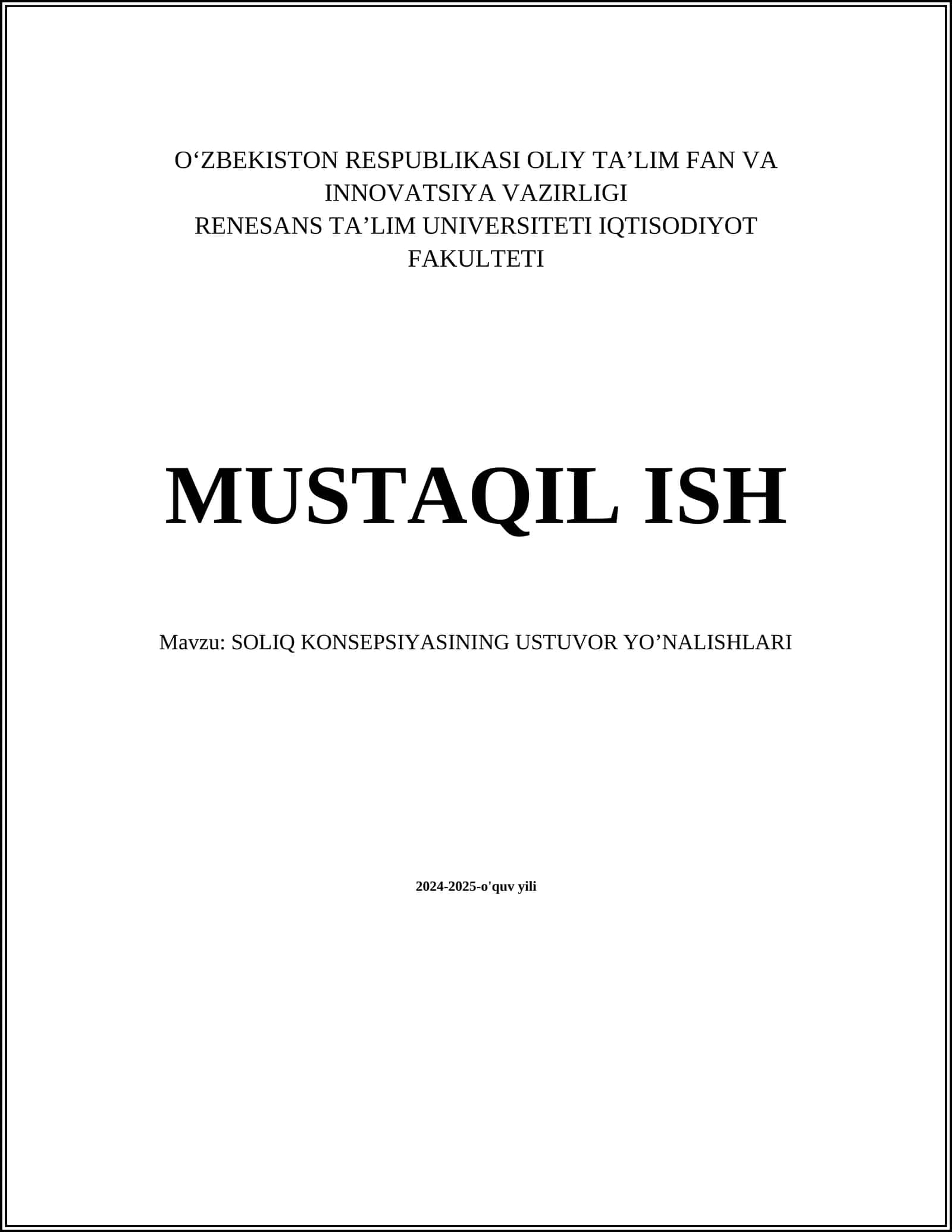 SOLIQ KONSEPSIYASINING USTUVOR YOʼNALISHLARI