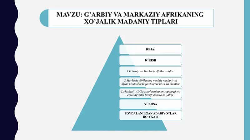 G’ARBIY VA MARKAZIY AFRIKANING XO’JALIK MADANIY TIPLARI