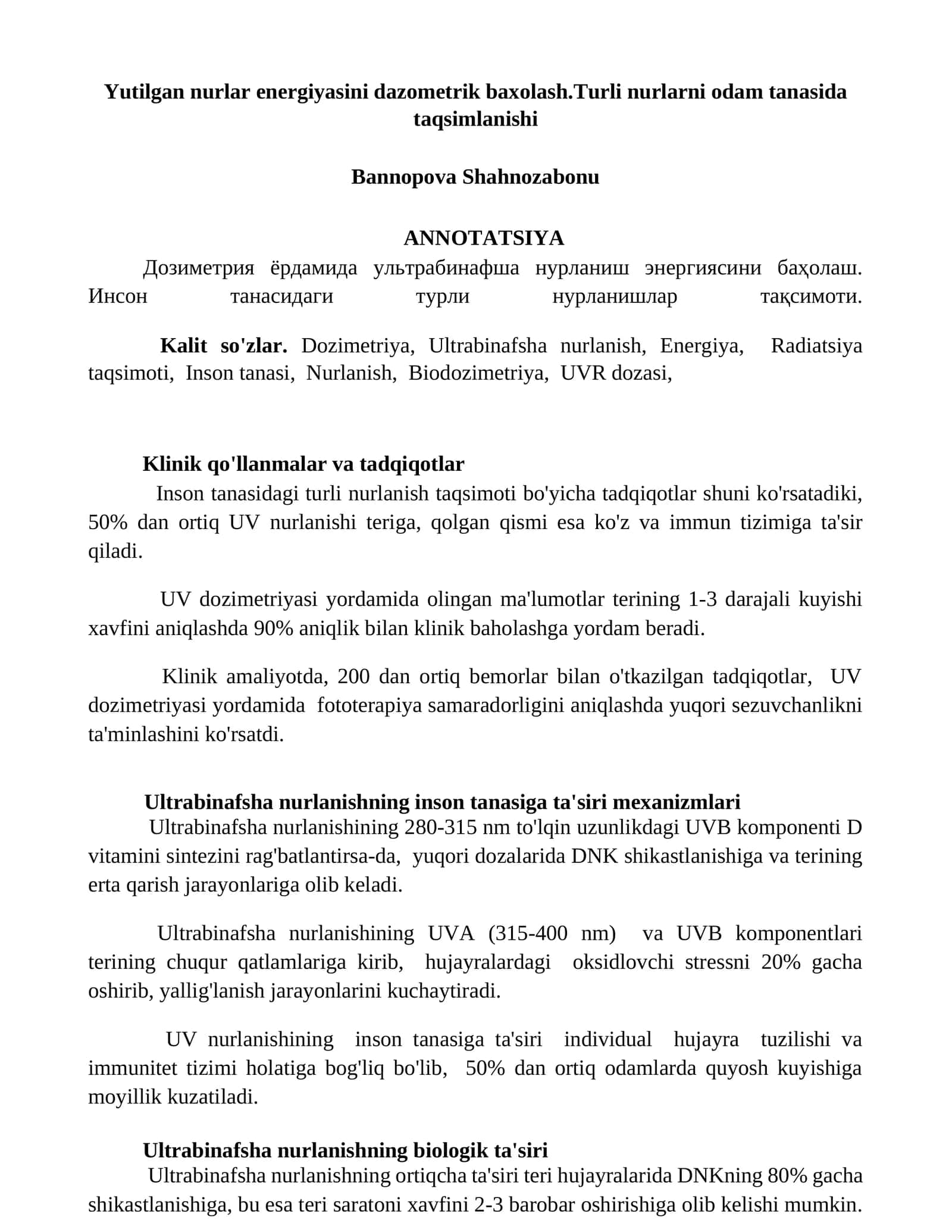 Dozimetriya va ultrabinafsha nurlanishi