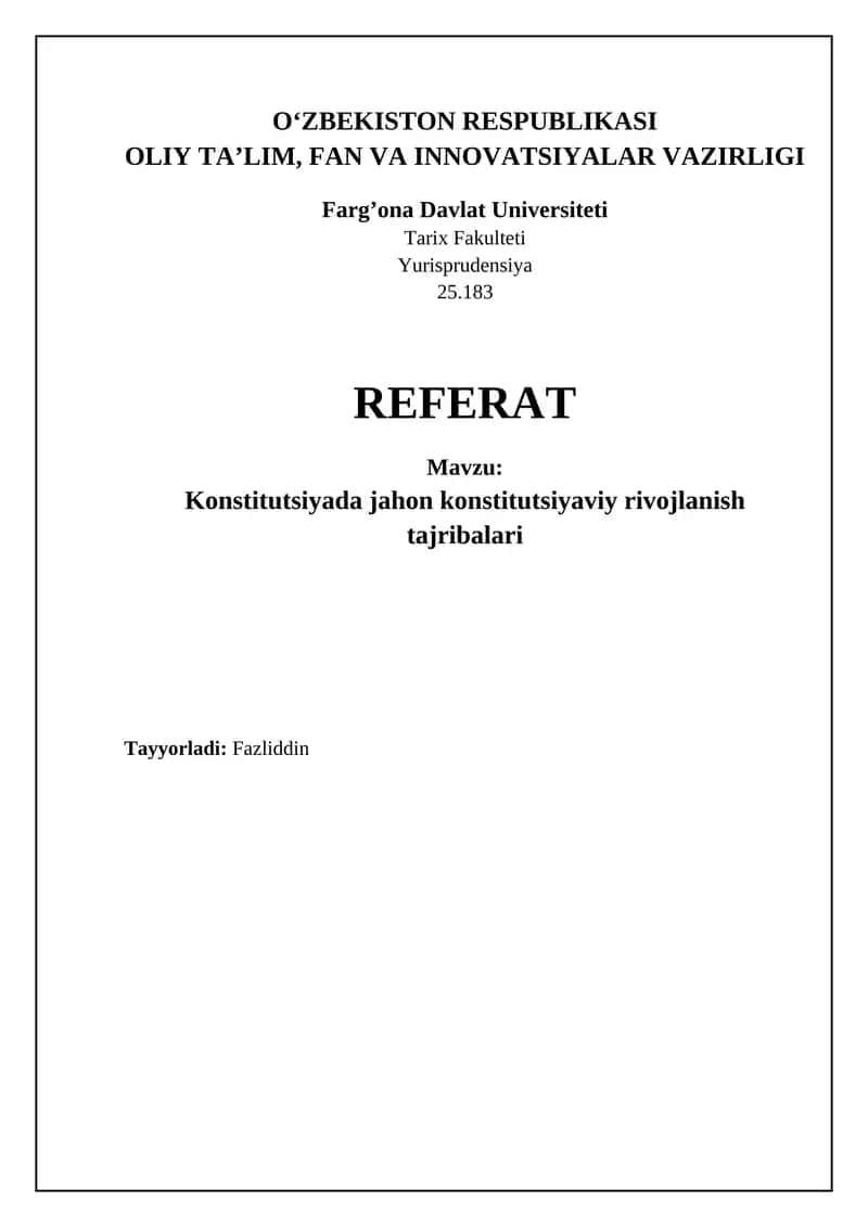 Konstitutsiyada jahon konstitutsiyaviy rivojlanish tajribalari