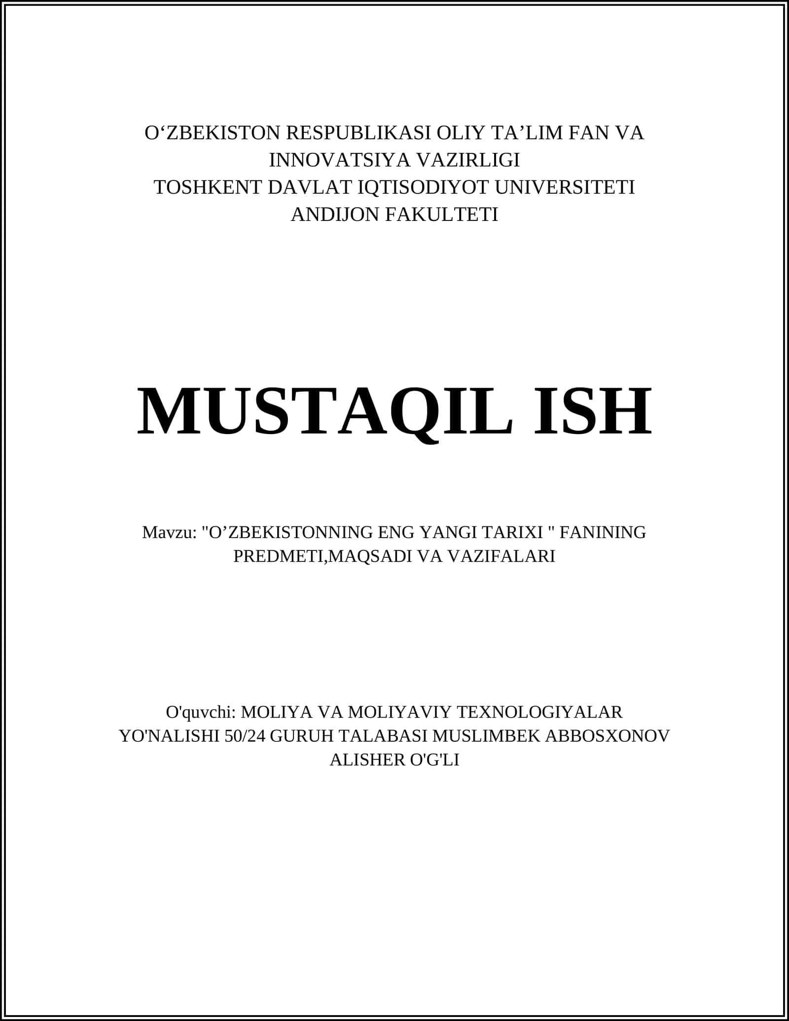 O'ZBEKISTONNING ENG YANGI TARIXI