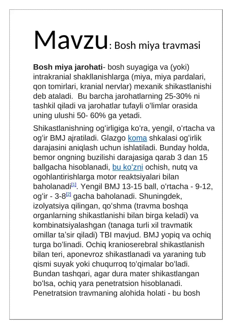 Bosh miya travmasi