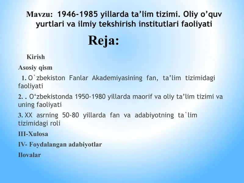 1946-1985 yillarda ta’lim tizimi