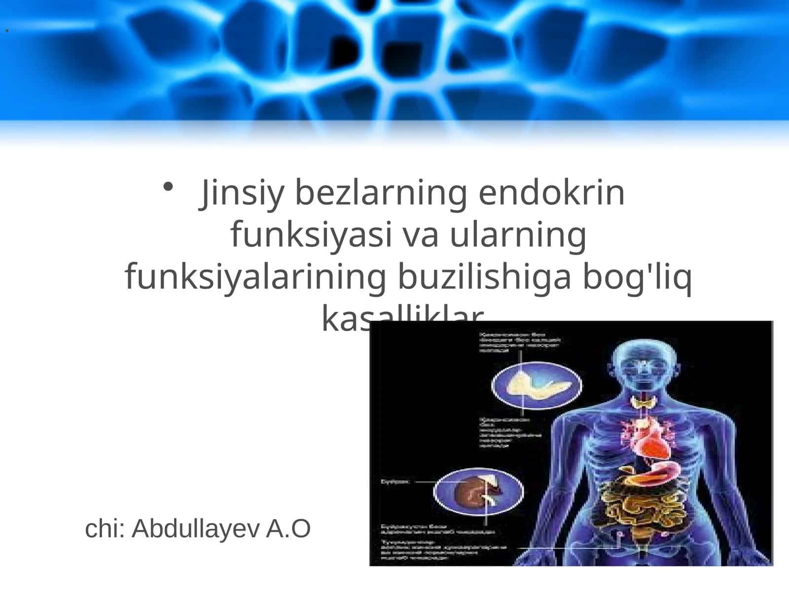 Jinsiy bezlarning endokrin funksiyasi va ularning funksiyalarining buzilishiga bog'liq kasalliklar