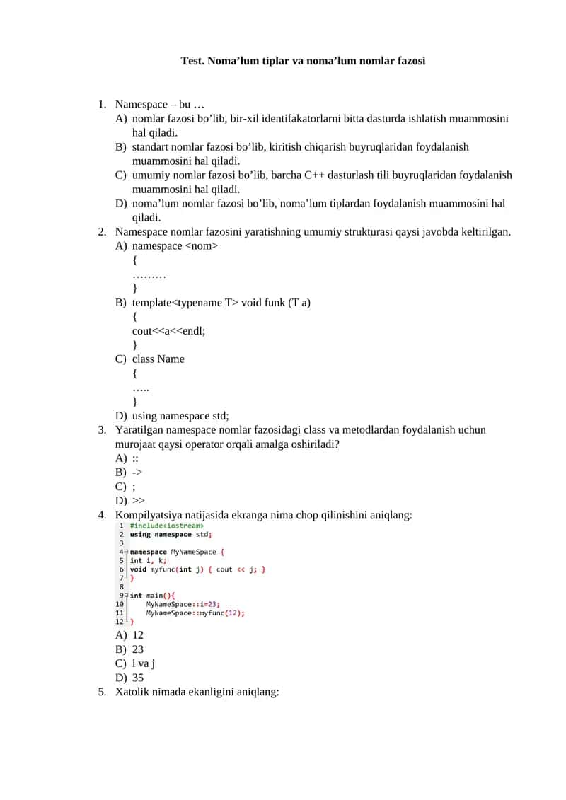 Namespace nomlar fazosi