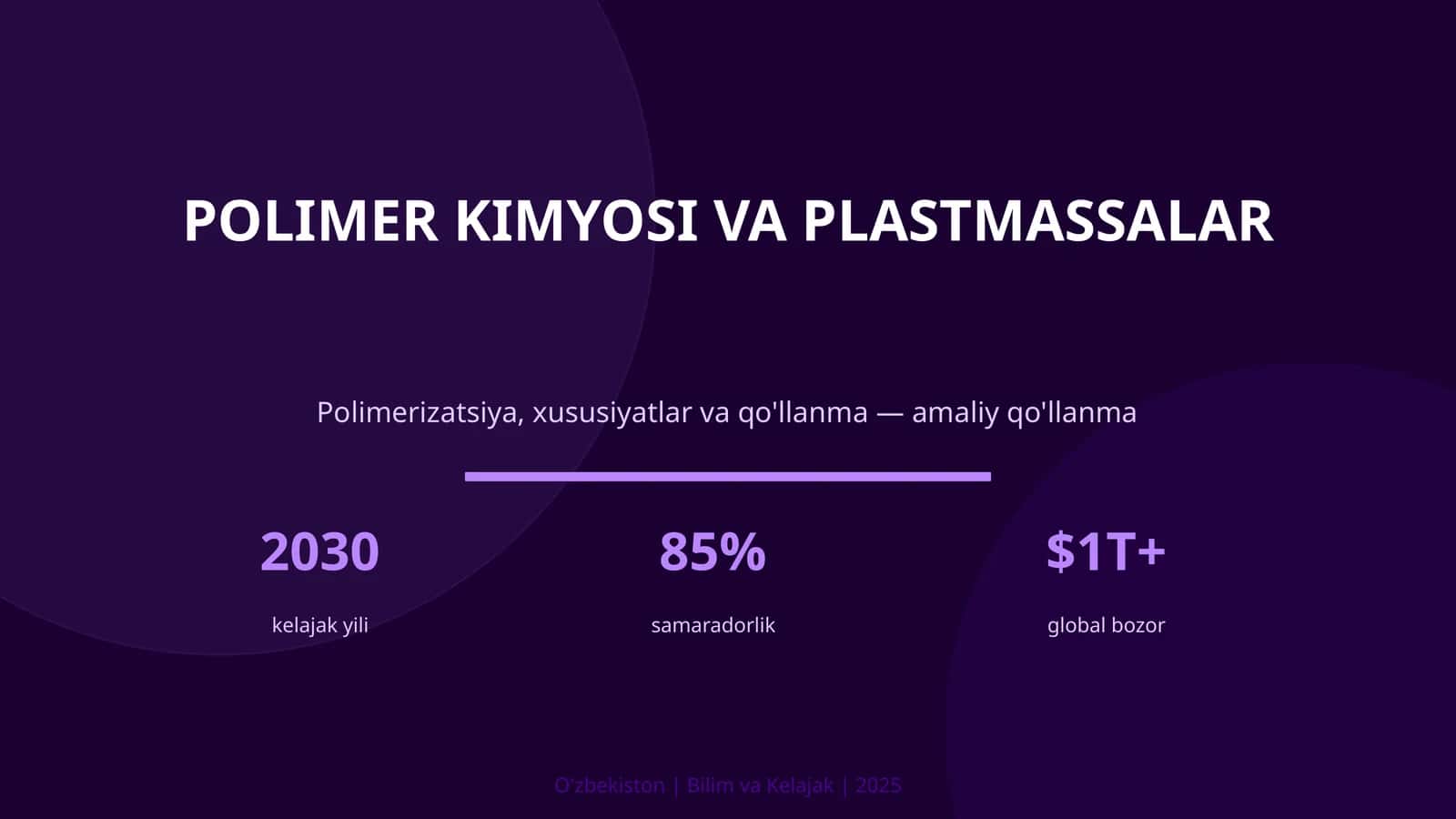 POLIMER KIMYOSI VA PLASTMASSALAR