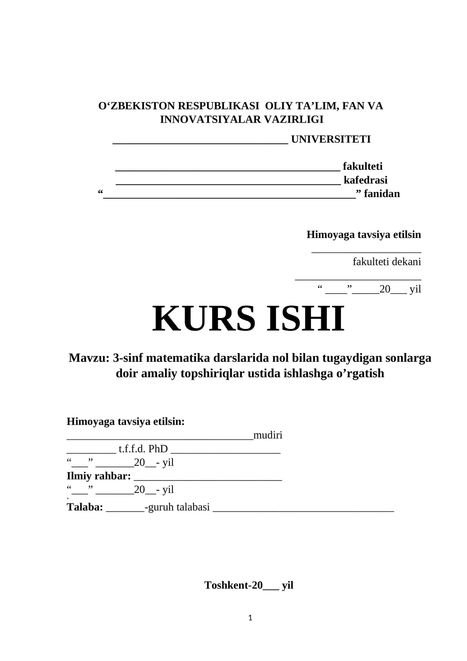 3-sinf matematika darslarida nol bilan tugaydigan sonlarga doir amaliy topshiriqlar ustida ishlashga o’rgatish
