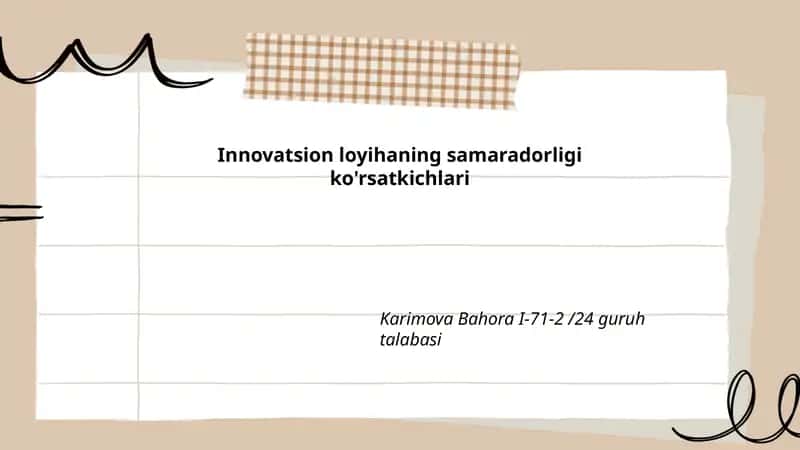 Innovatsion loyihaning samaradorligi ko'rsatkichlari