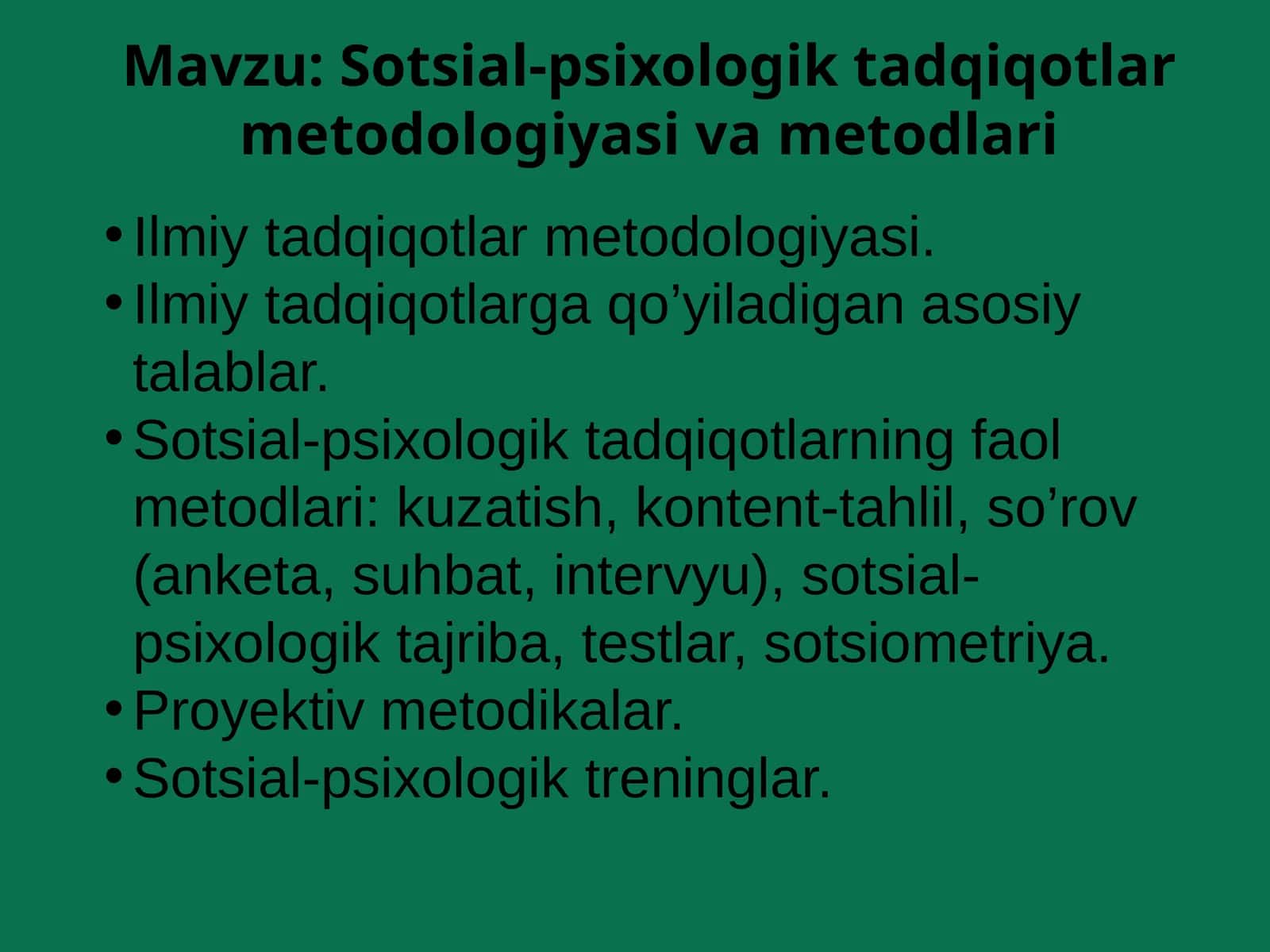 Sotsial-psixologik tadqiqotlar metodologiyasi va metodlari