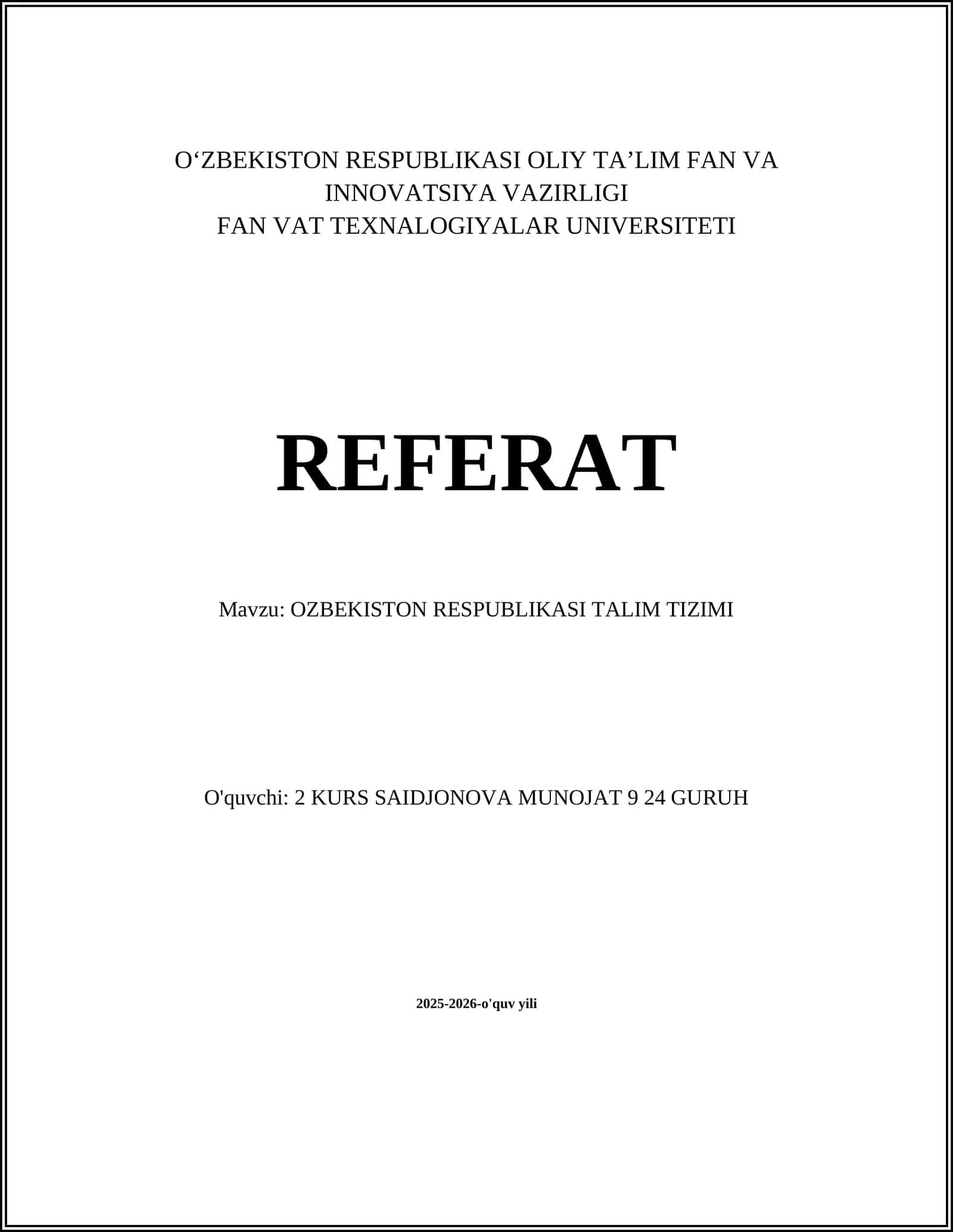 O‘zbekiston Respublikasi taʼlim tizimi