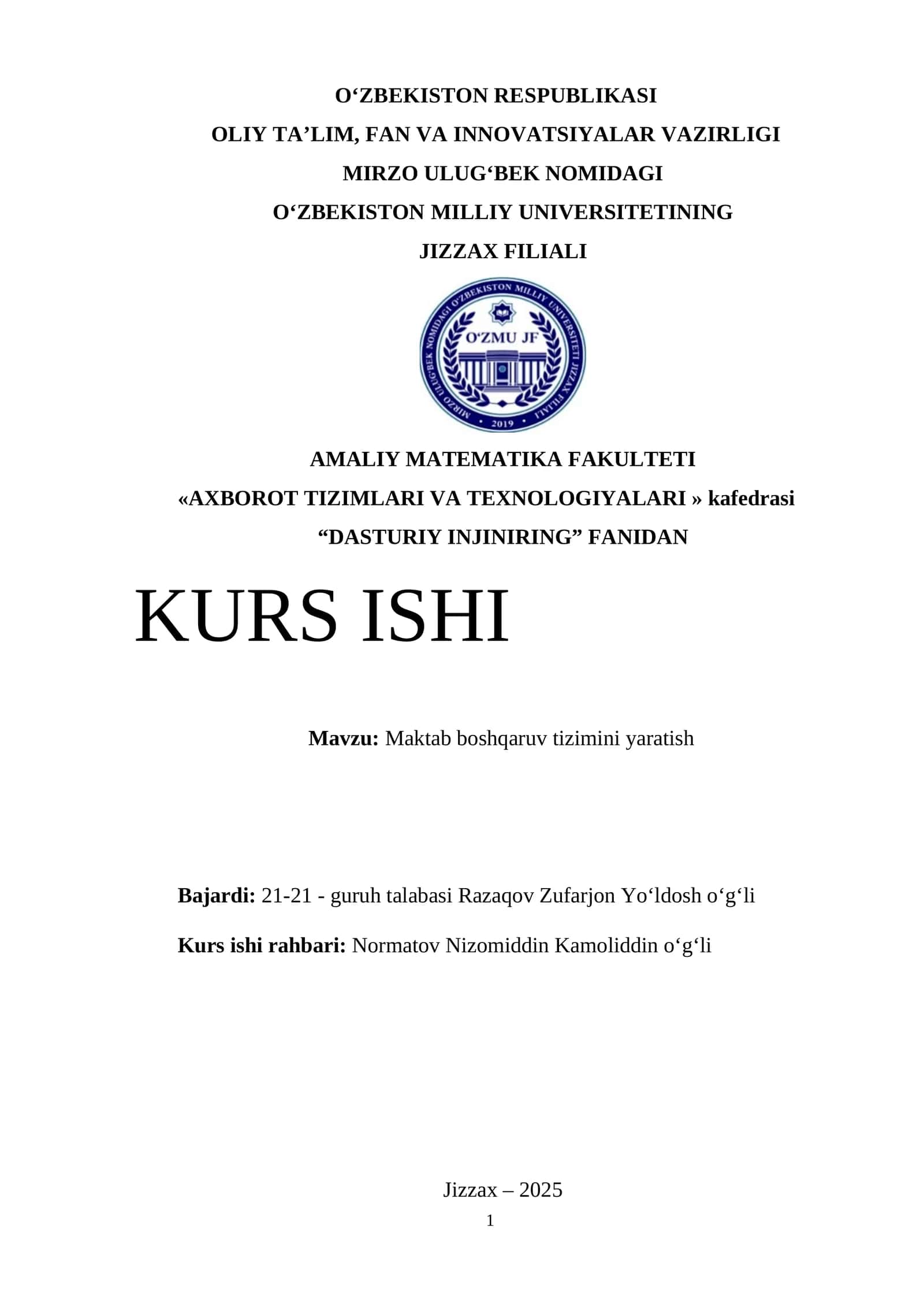 Maktab boshqaruv tizimini yaratish
