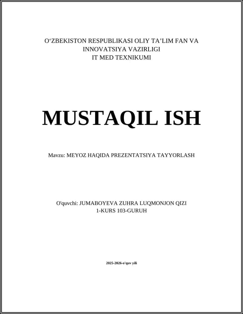 MEYOZ HAQIDA PREZENTATSIYA TAYYORLASH