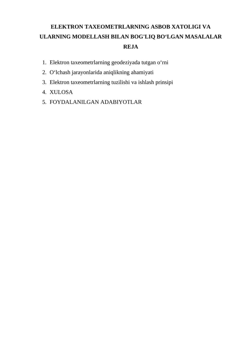 Elektron Taxeometrlar Bilan Bog'liq Masalalar