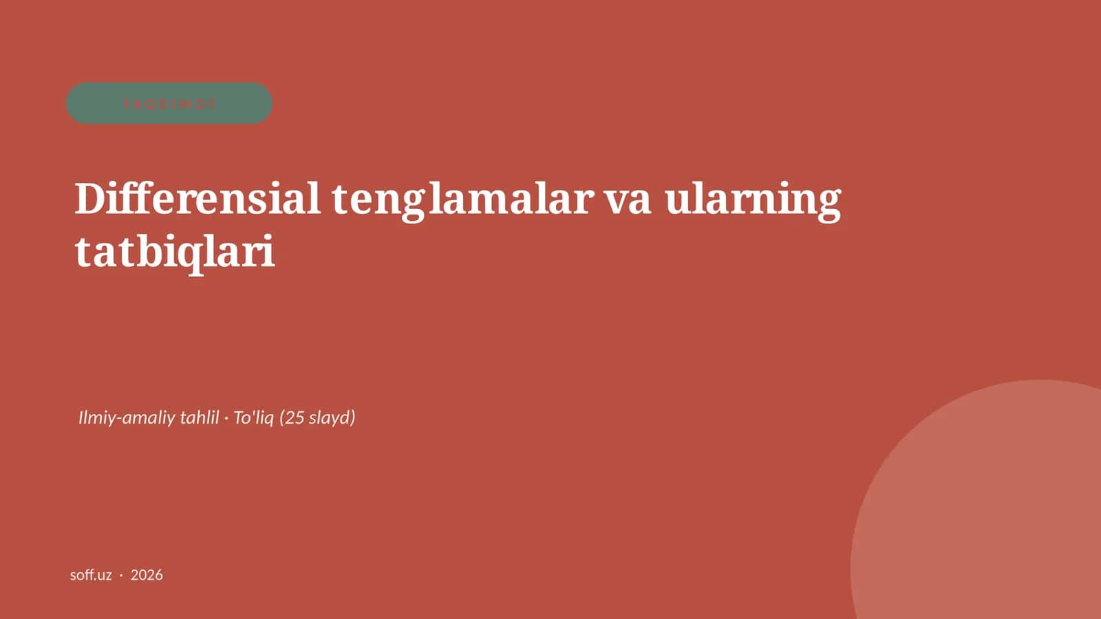 Differensial tenglamalar va ularning tatbiqlari
