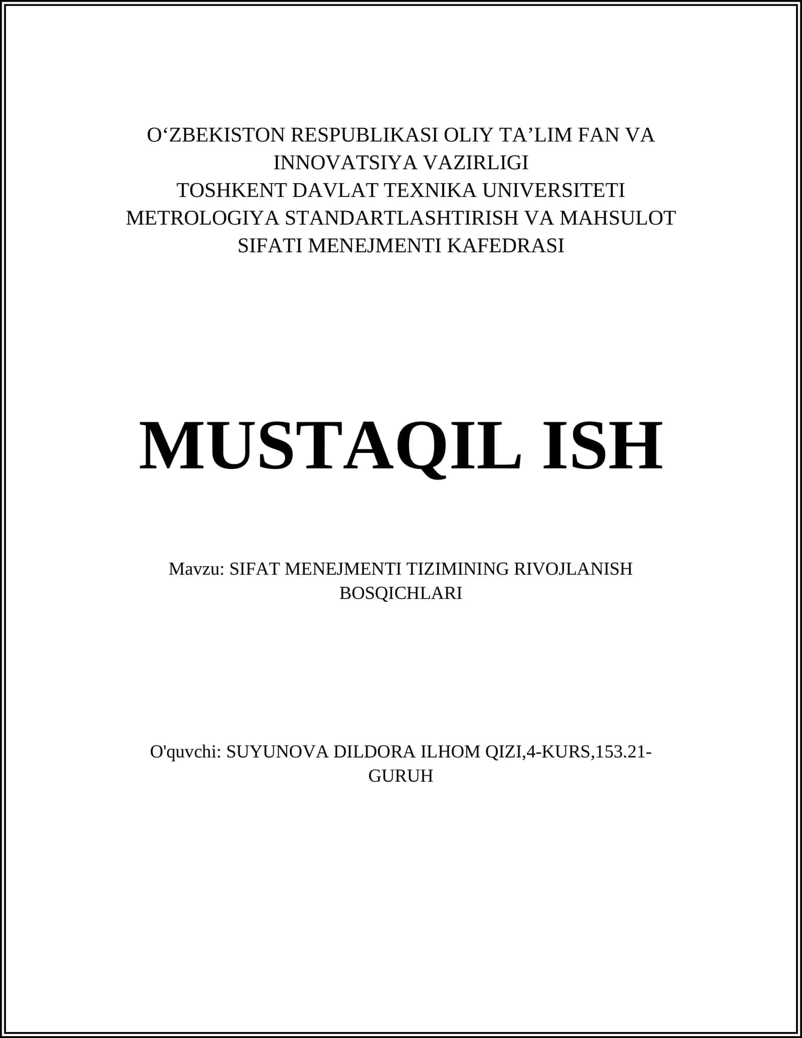 Sifat menejmenti tizimining rivojlanish bosqichlari