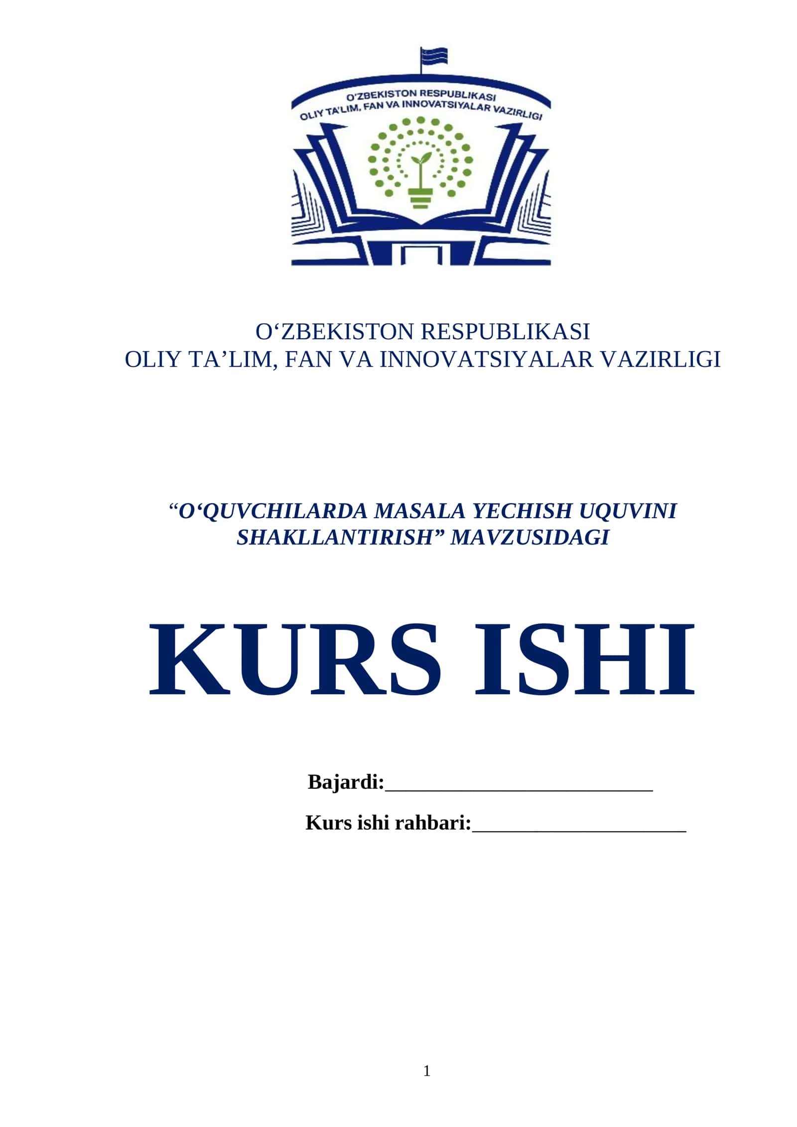 O‘QUVCHILARDA MASALA YECHISH UQUVINI SHAKLLANTIRISH