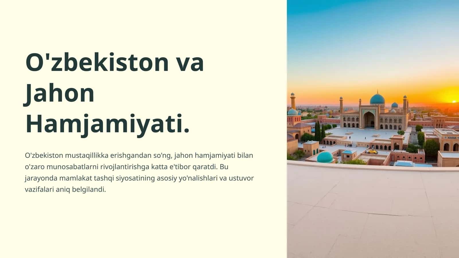 O'zbekiston va Jahon Hamjamiyati