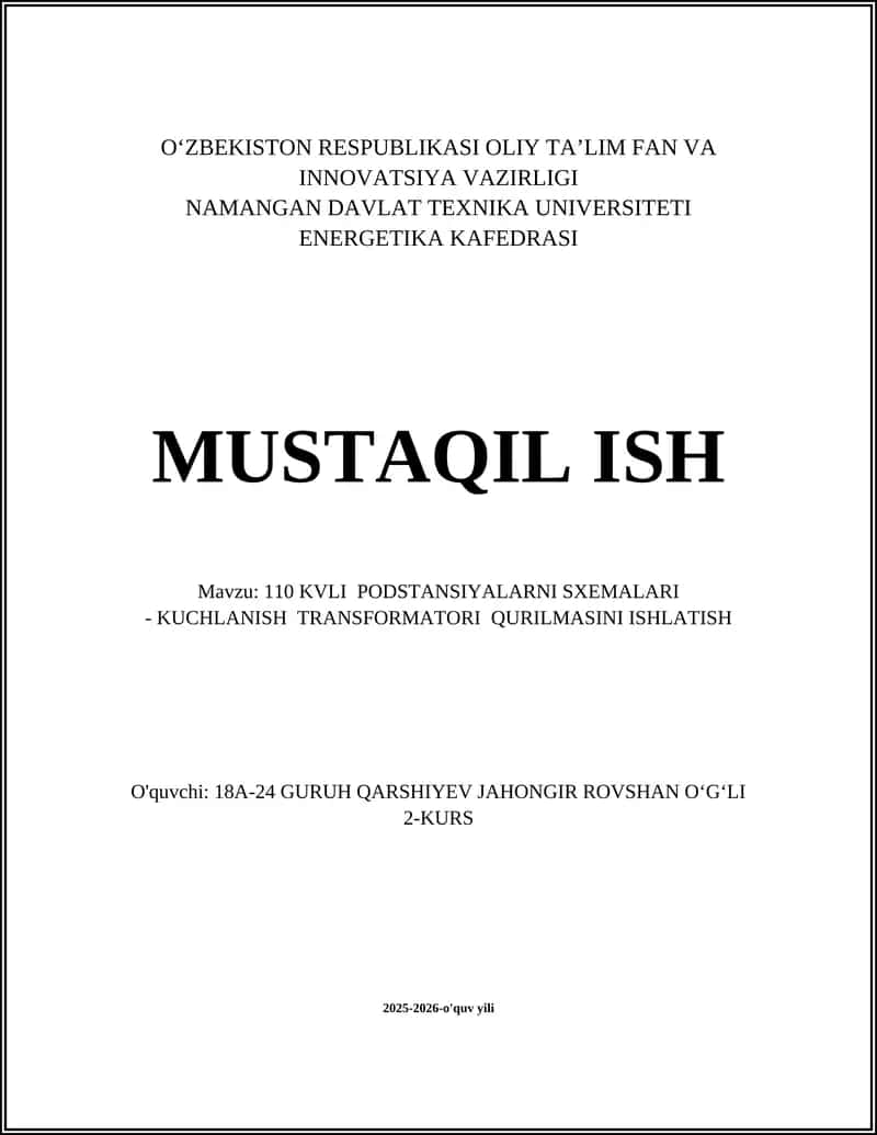 110 KVLI PODSTANSIYALARNI SXEMALARI