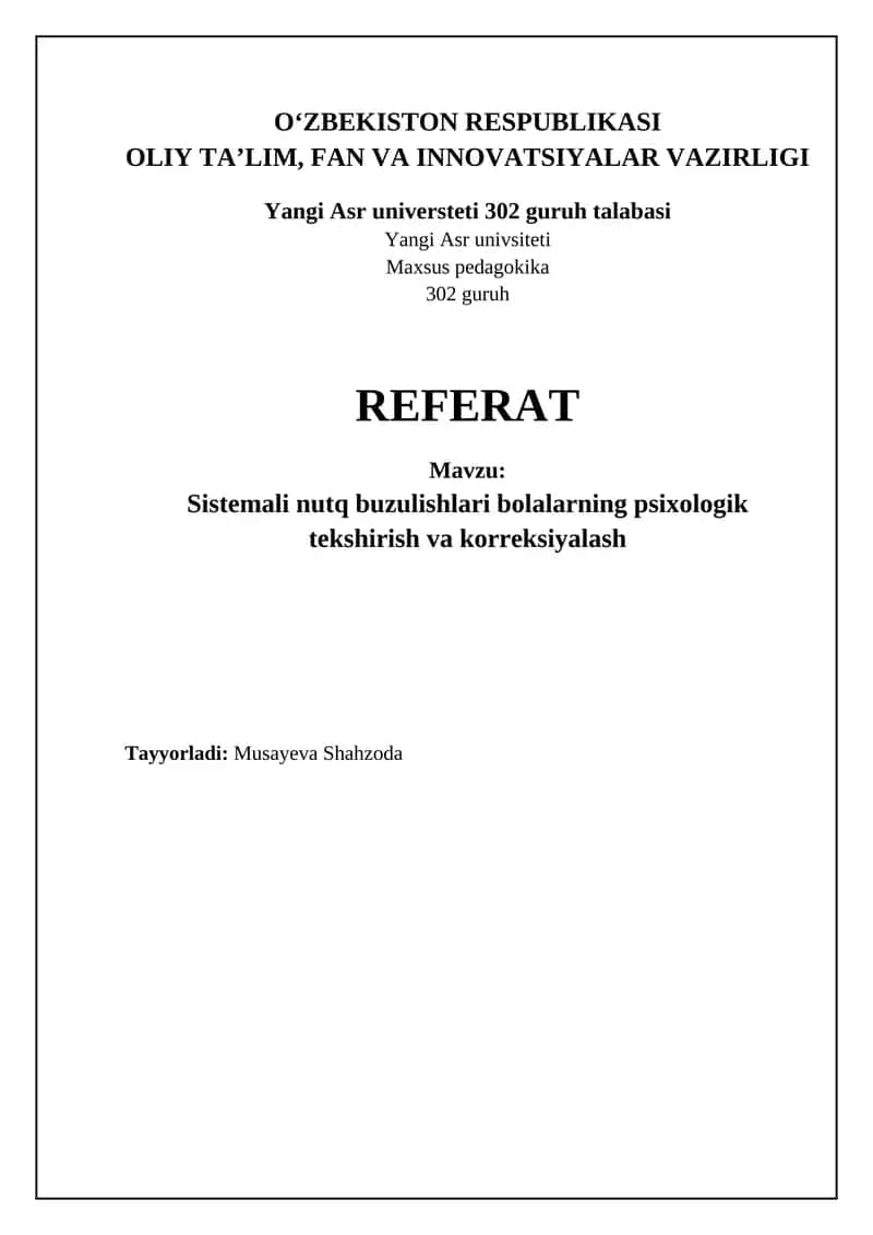 Sistemali nutq buzilishlari: ta'rifi va tasnifi