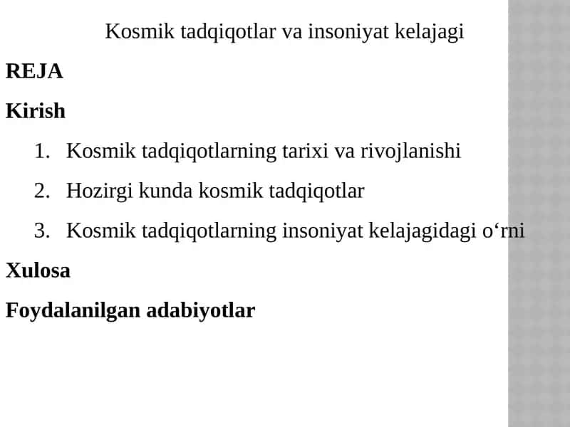 Kosmiktadqiqotlar va insoniyat kelajagi