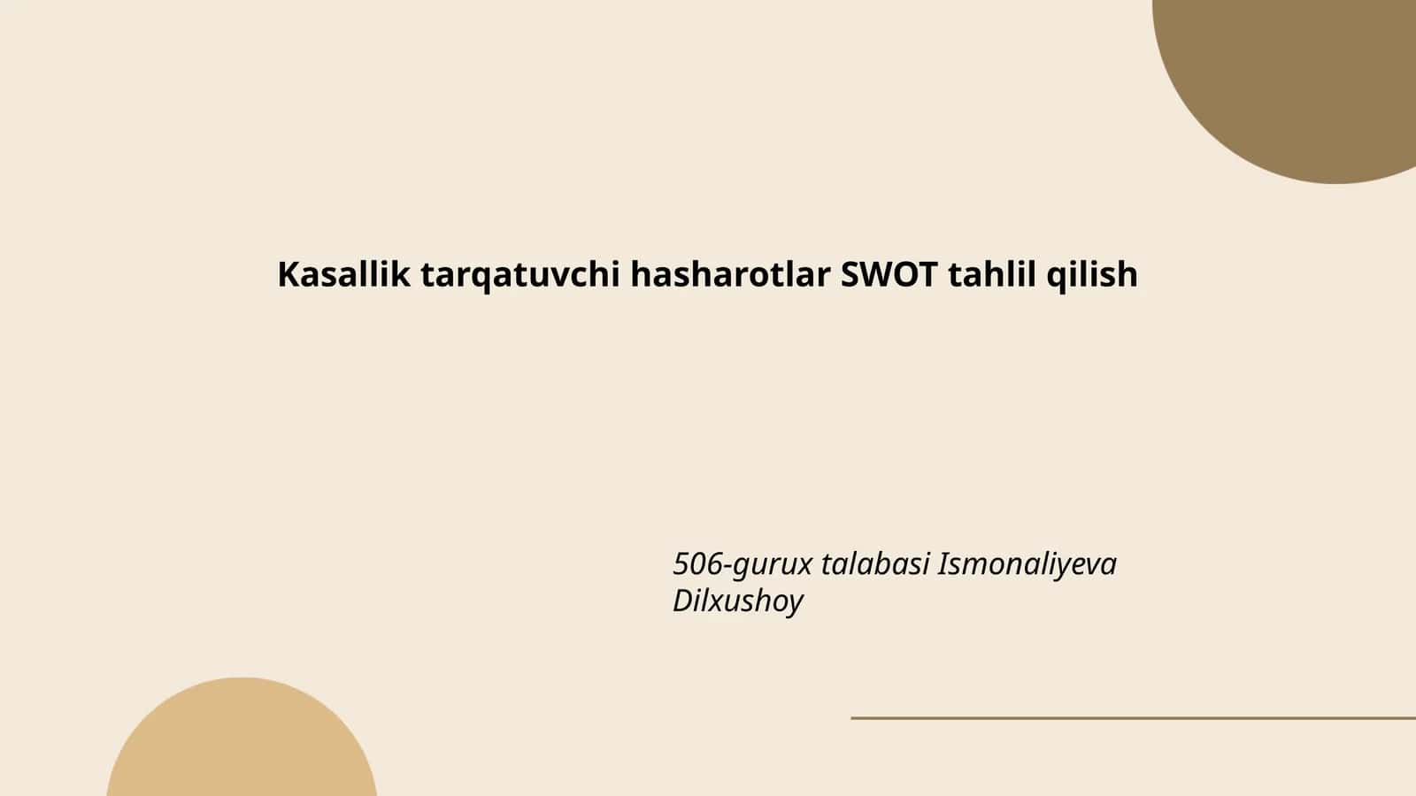 Kasallik tarqatuvchi hasharotlar SWOT tahlil qilish