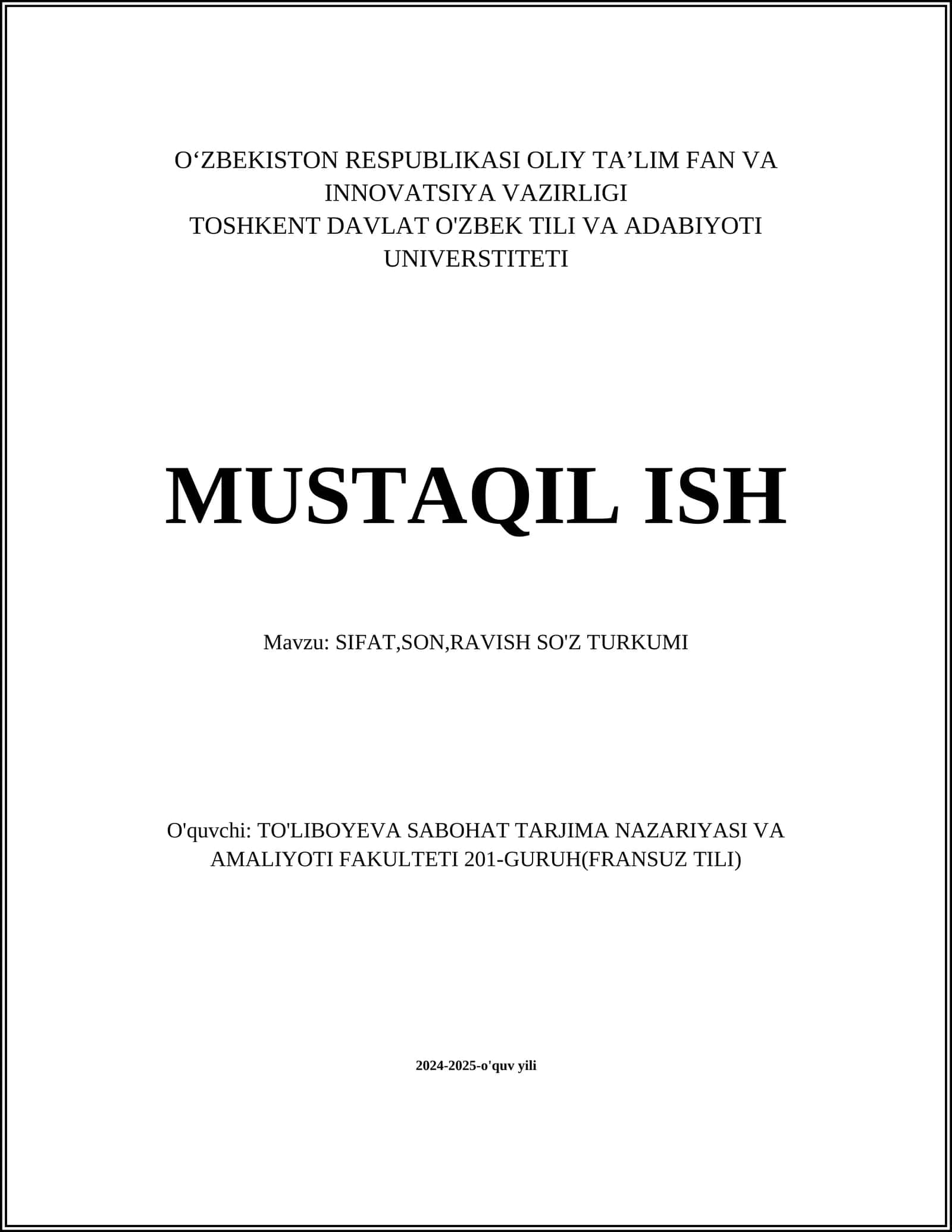 SIFAT, SON, RAVISH SO'Z TURKUMI