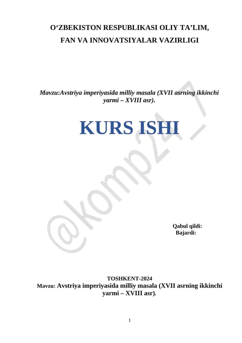 Avstriya imperiyasida milliy masala (XVII asrning ikkinchi yarmi – XVIII asr)