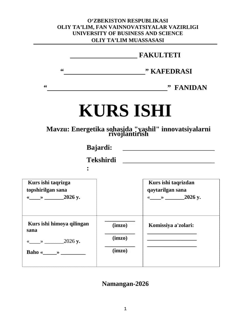 Energetika sohasida "yashil" innovatsiyalarni rivojlantirish