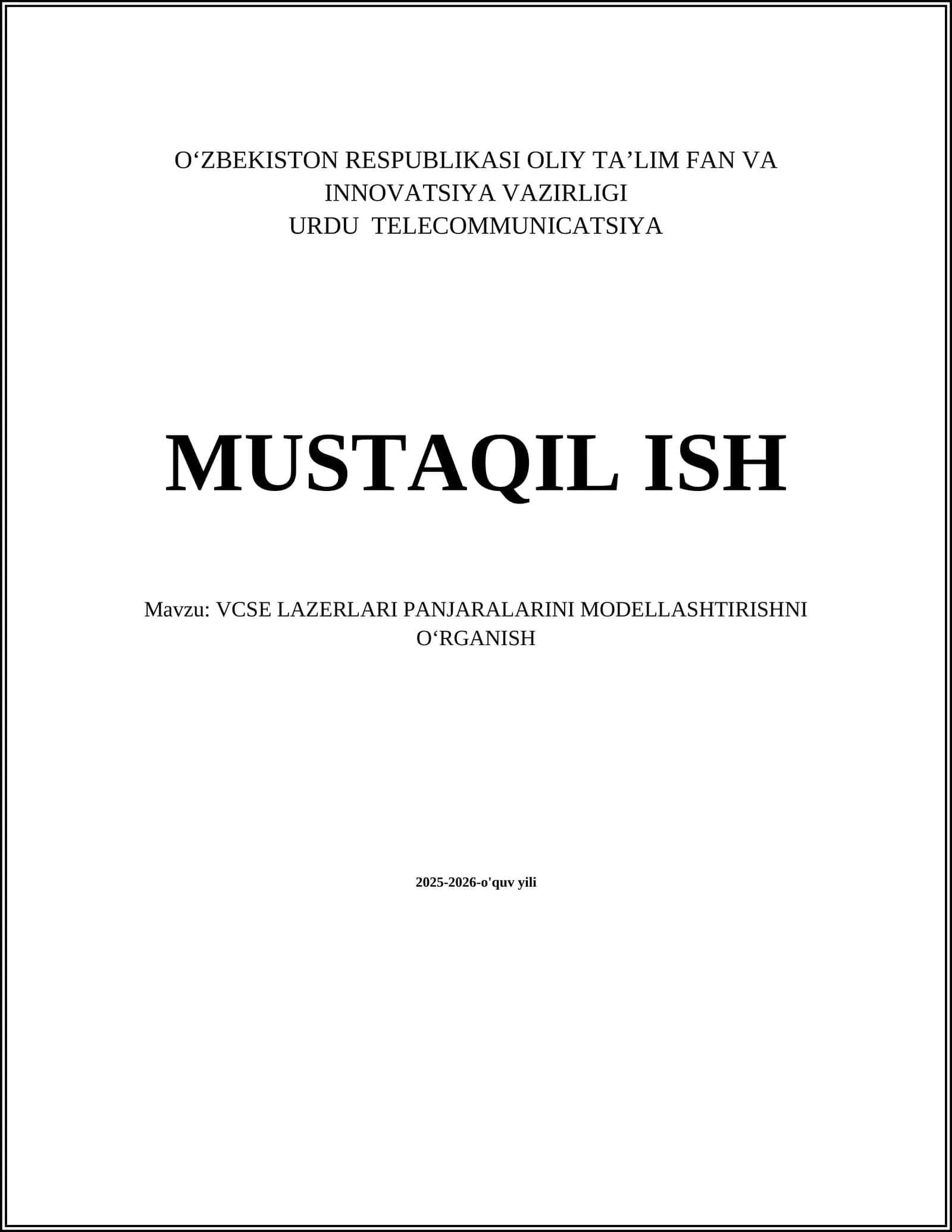 VCSE LAZERLARI PANJARALARINI MODELLASHTIRISHNI OʻRGANISH