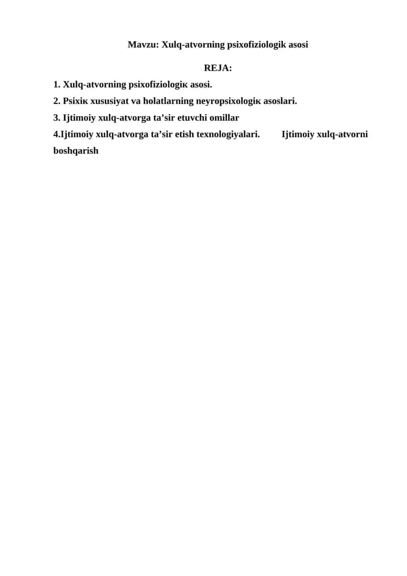 Xulq-atvorning psixofiziologik asosi