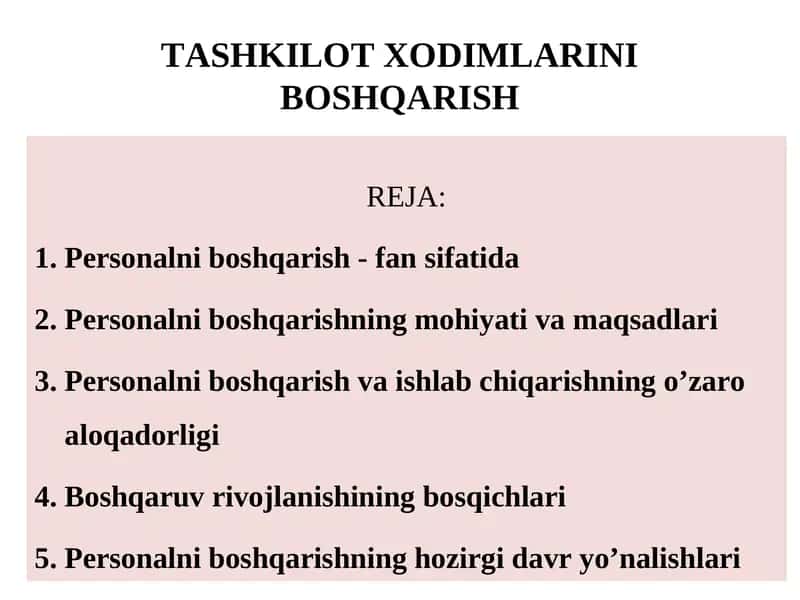 Personalni boshqarish - fan sifatida