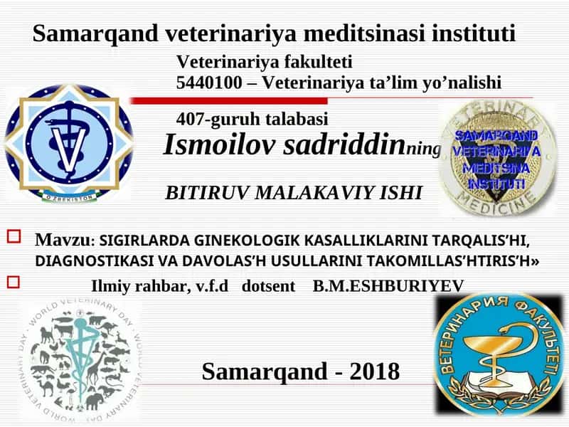 SIGIRLARDA GINEKOLOGIK KASALLIKLARINI TARQALIS’HI, DIAGNOSTIKASI VA DAVOLAS’H USULLARINI TAKOMILLAS’HTIRIS’H