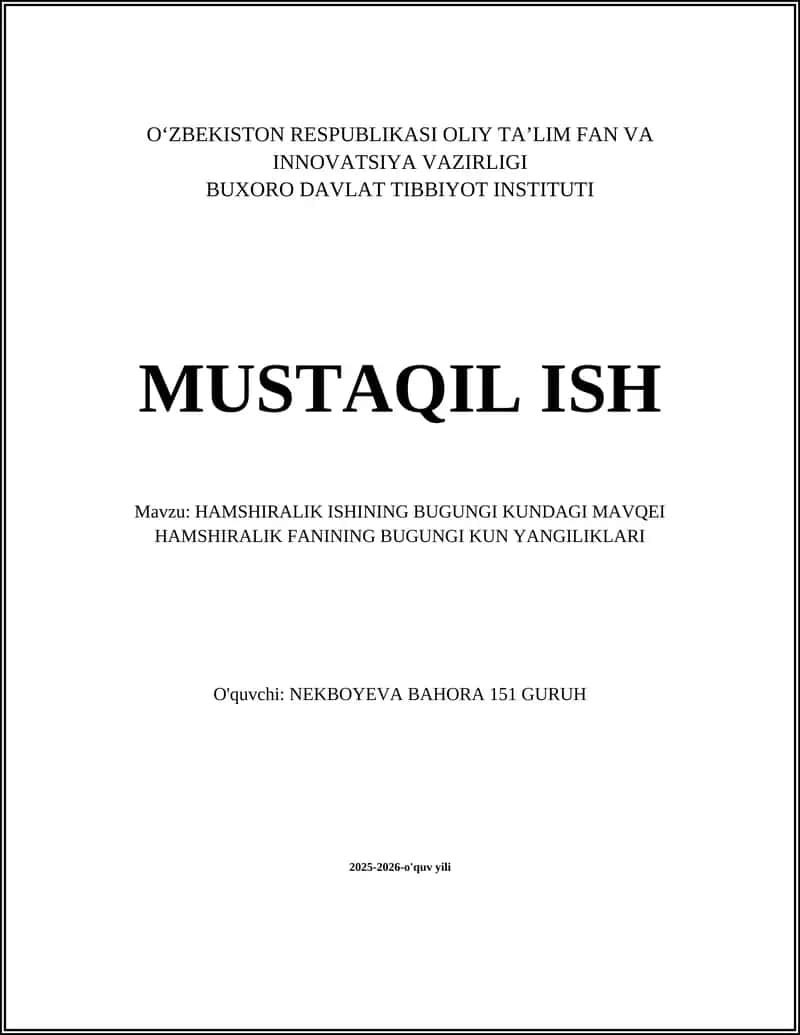 Zamonaviy hamshiralik ta’limi va me’yoriy o‘zgarishlar
