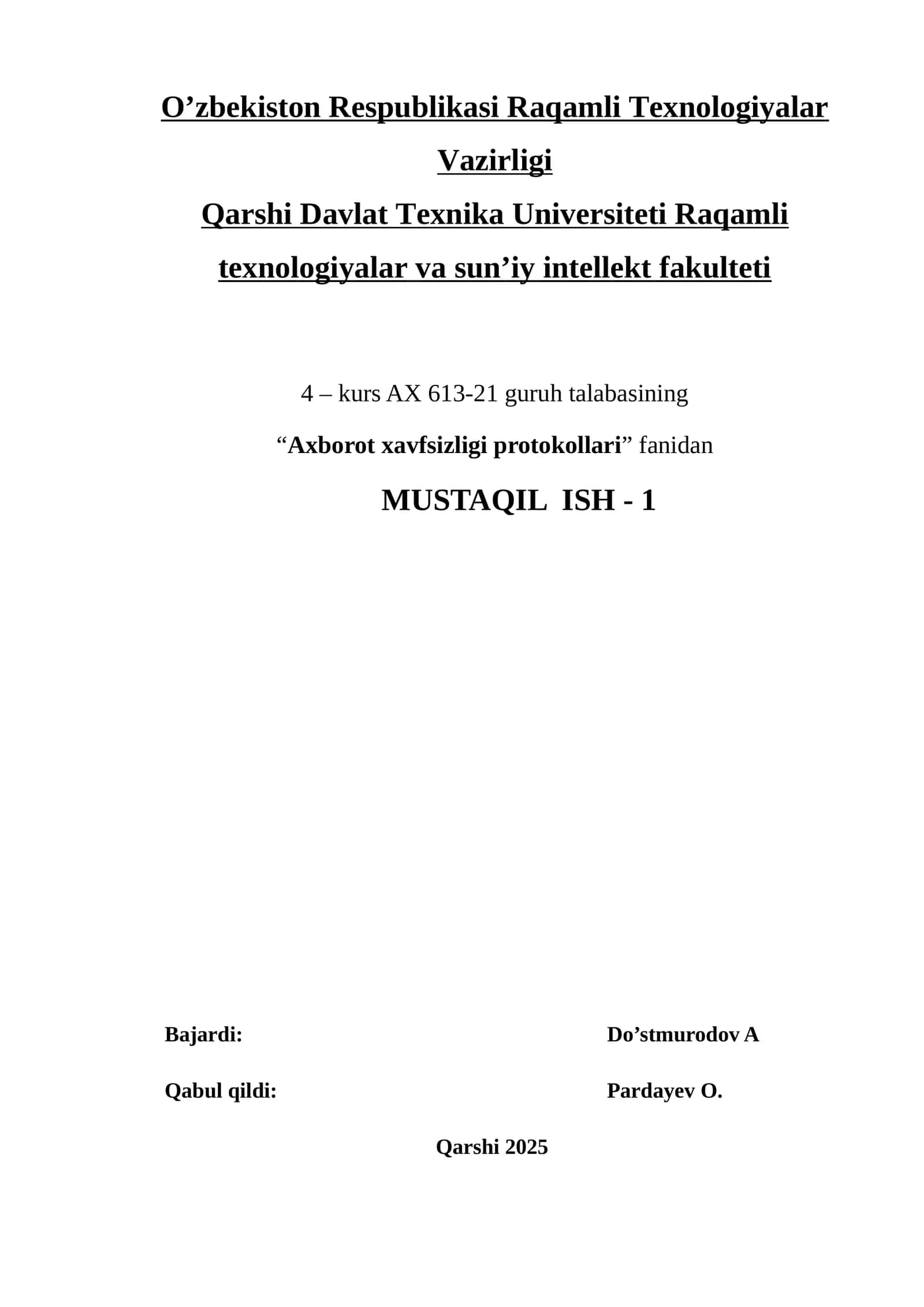 Axborot xavfsizligi protokollari