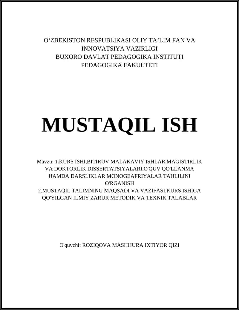 Kurs ishi mavzusini tanlashning ilmiy va amaliy mezonlari