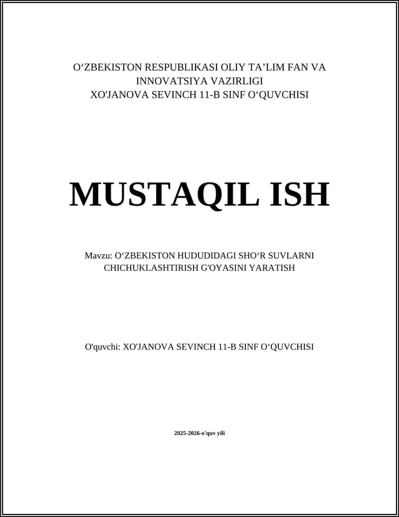 OʻZBEKISTON HUDUDIDAGI SHOʻR SUVLARNI CHICHUKLASHTIRISH G'OYASI