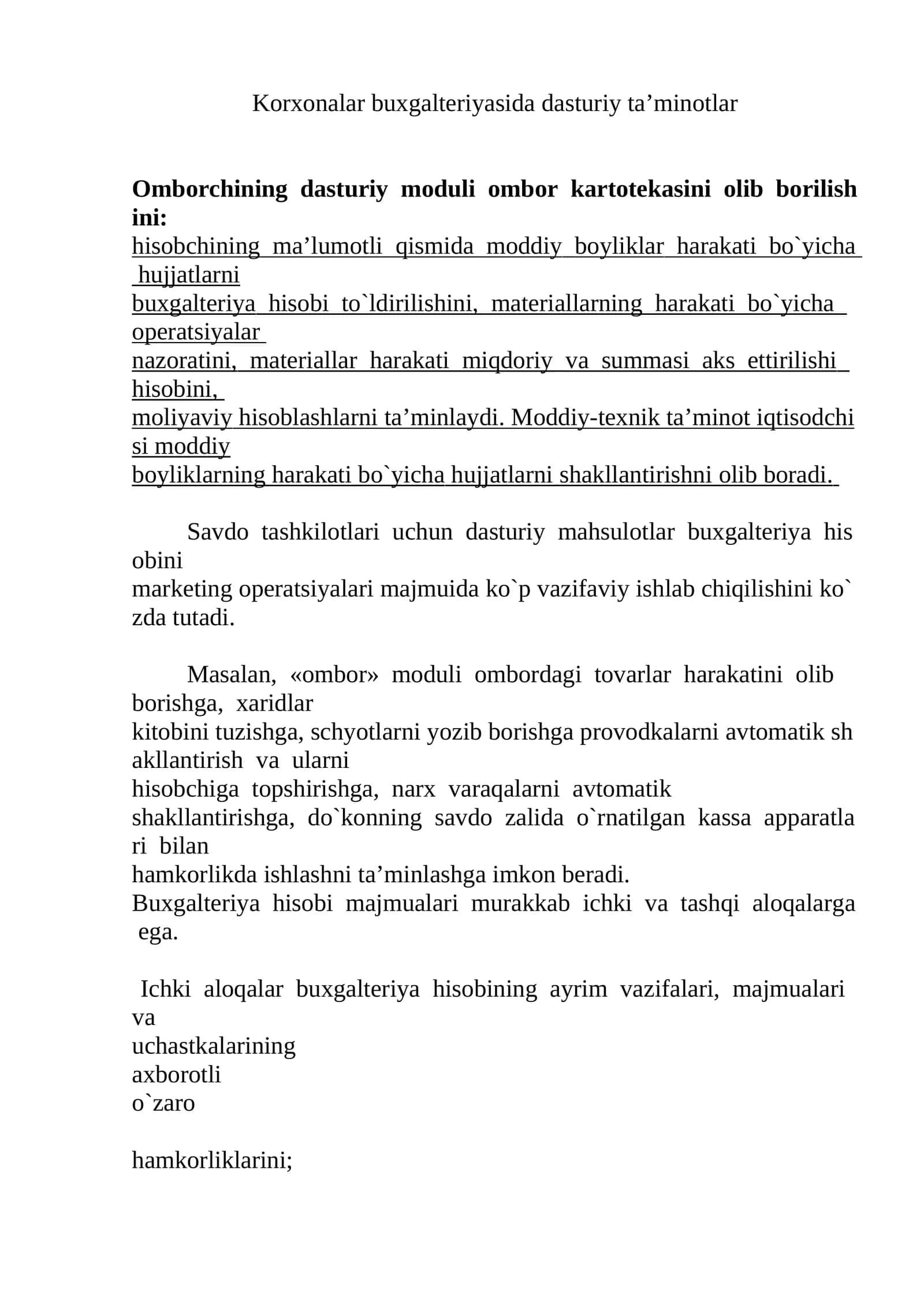 Korxonalar buxgalteriyasida dasturiy ta’minotlar