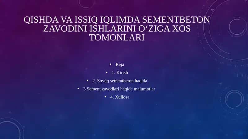 Qishda va issiq iqlimda sementbeton zavodini ishlarini o‘ziga xos tomonlari