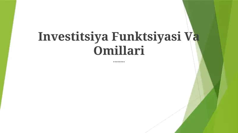 Investitsiya Funktsiyasi Va Omillari