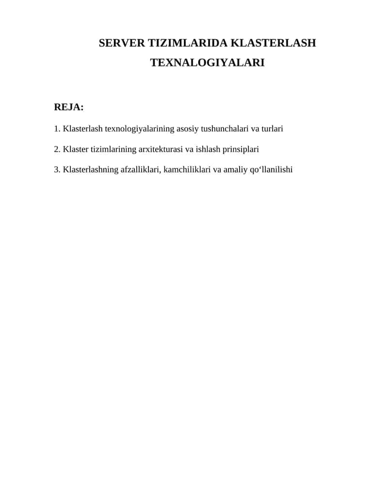 Klasterlash texnologiyalari