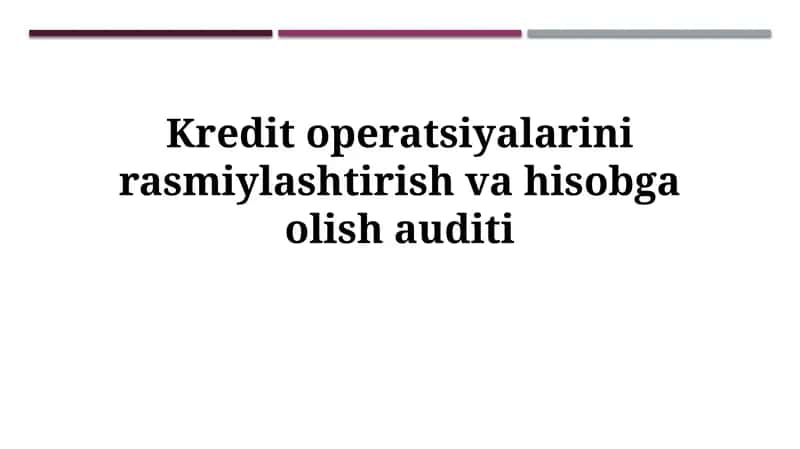 Kredit operatsiyalarini rasmiylashtirish va hisobgaolish auditi