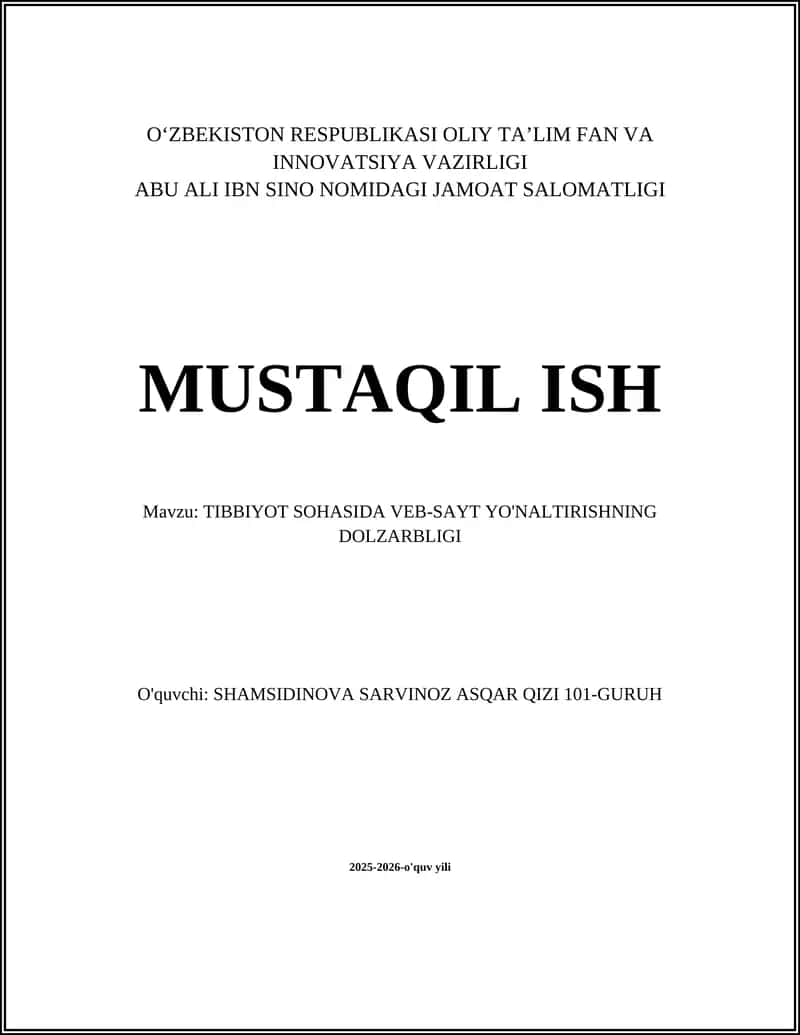TIBBIYOT SOHASIDA VEB-SAYT YO'NALTIRISHNING DOLZARBLIGI