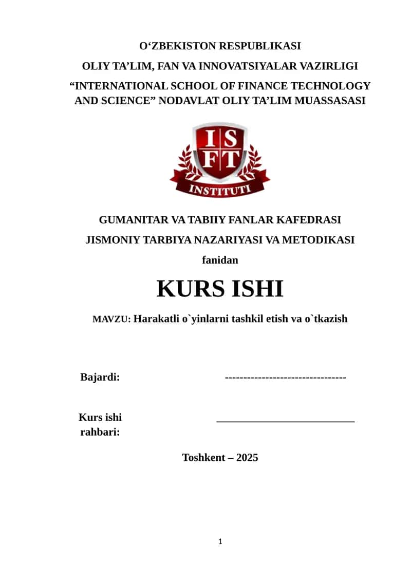Harakatli o`yinlarni tashkil etish va o`tkazish