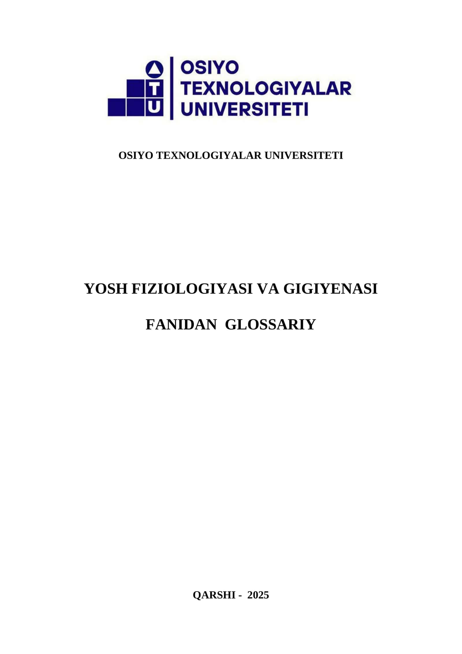 YOSH FIZIOLOGIYASI VA GIGIYENASI FANIDAN GLOSSARIY