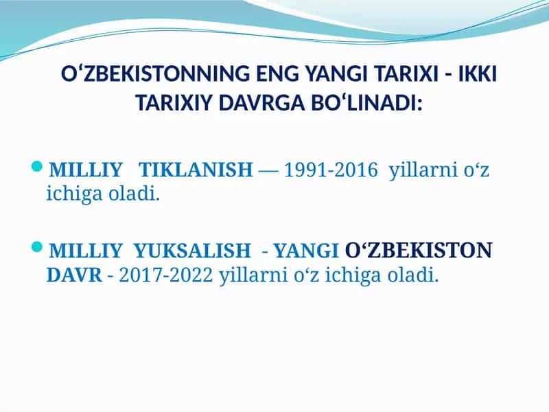 O‘ZBEKISTONNING ENG YANGI TARIXI