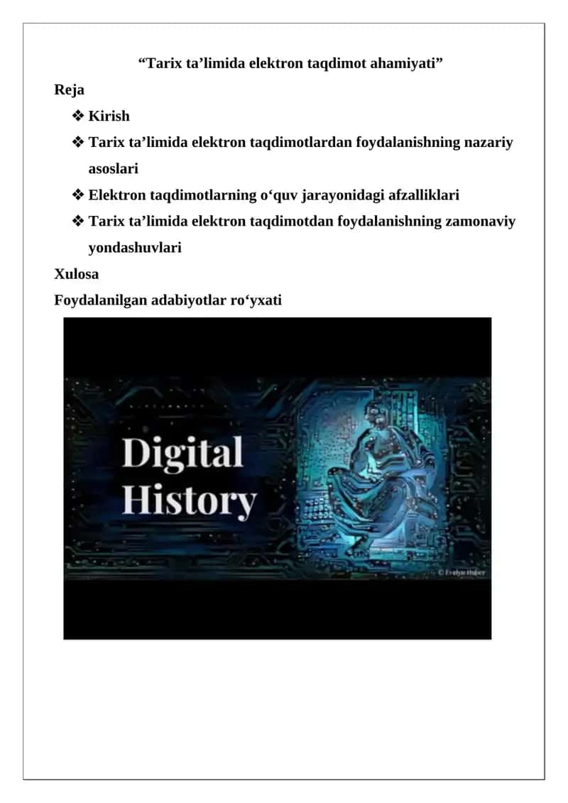 Tarix ta’limida elektron taqdimot ahamiyati