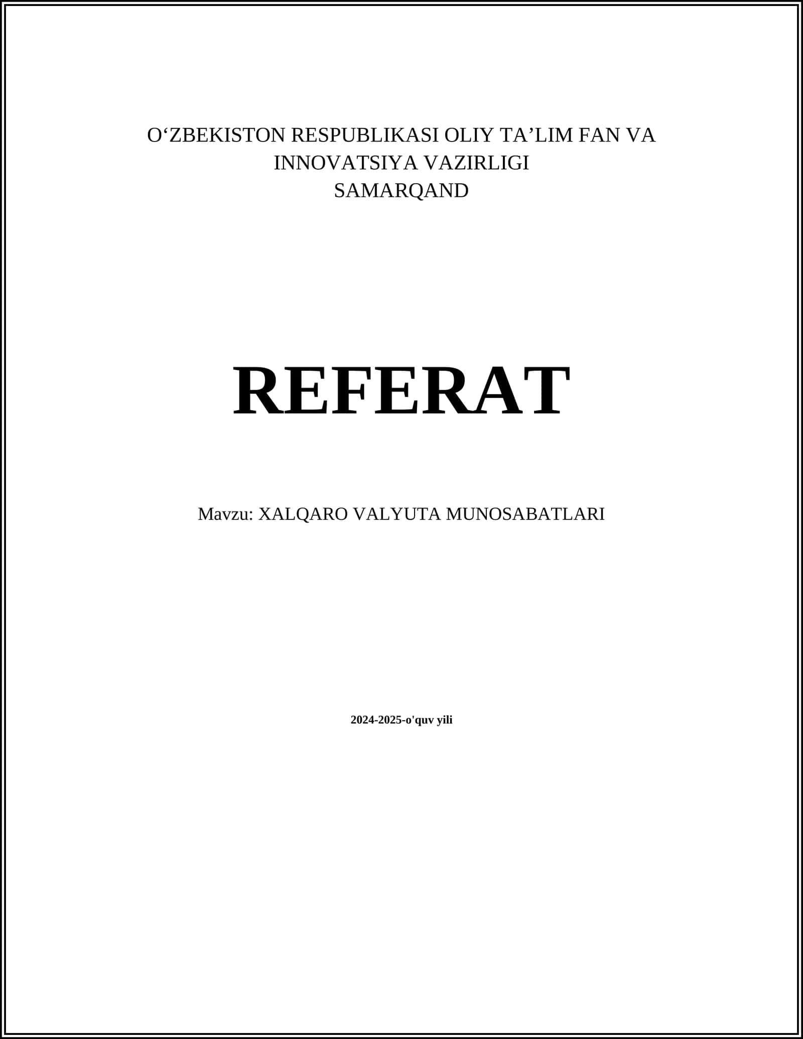 XALQARO VALYUTA MUNOSABATLARI