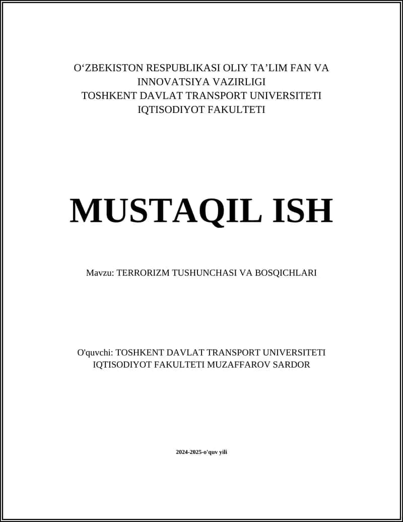 TERRORIZM TUSHUNCHASI VA BOSQICHLARI